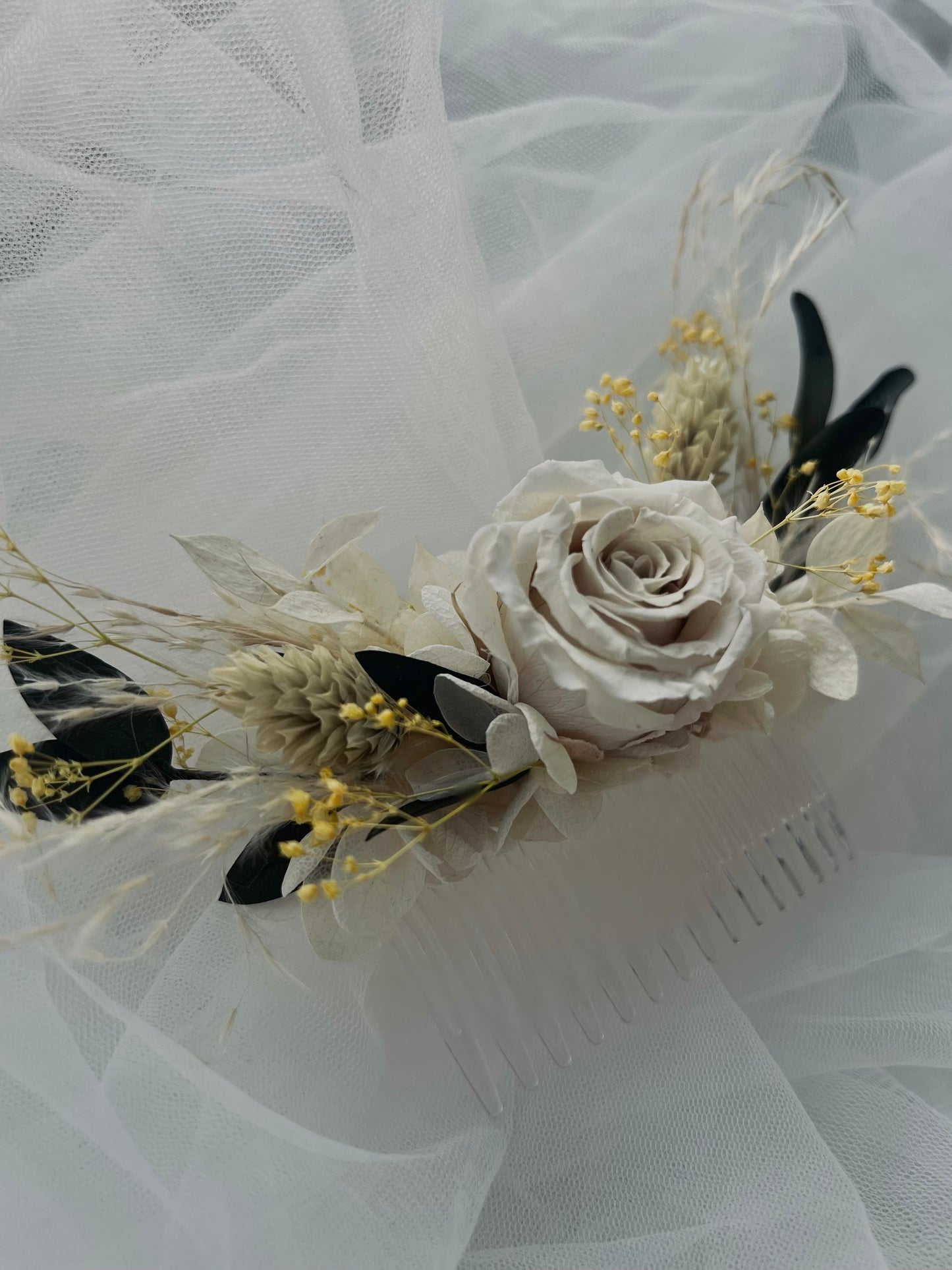 Ivory and Green Floral Hair Comb