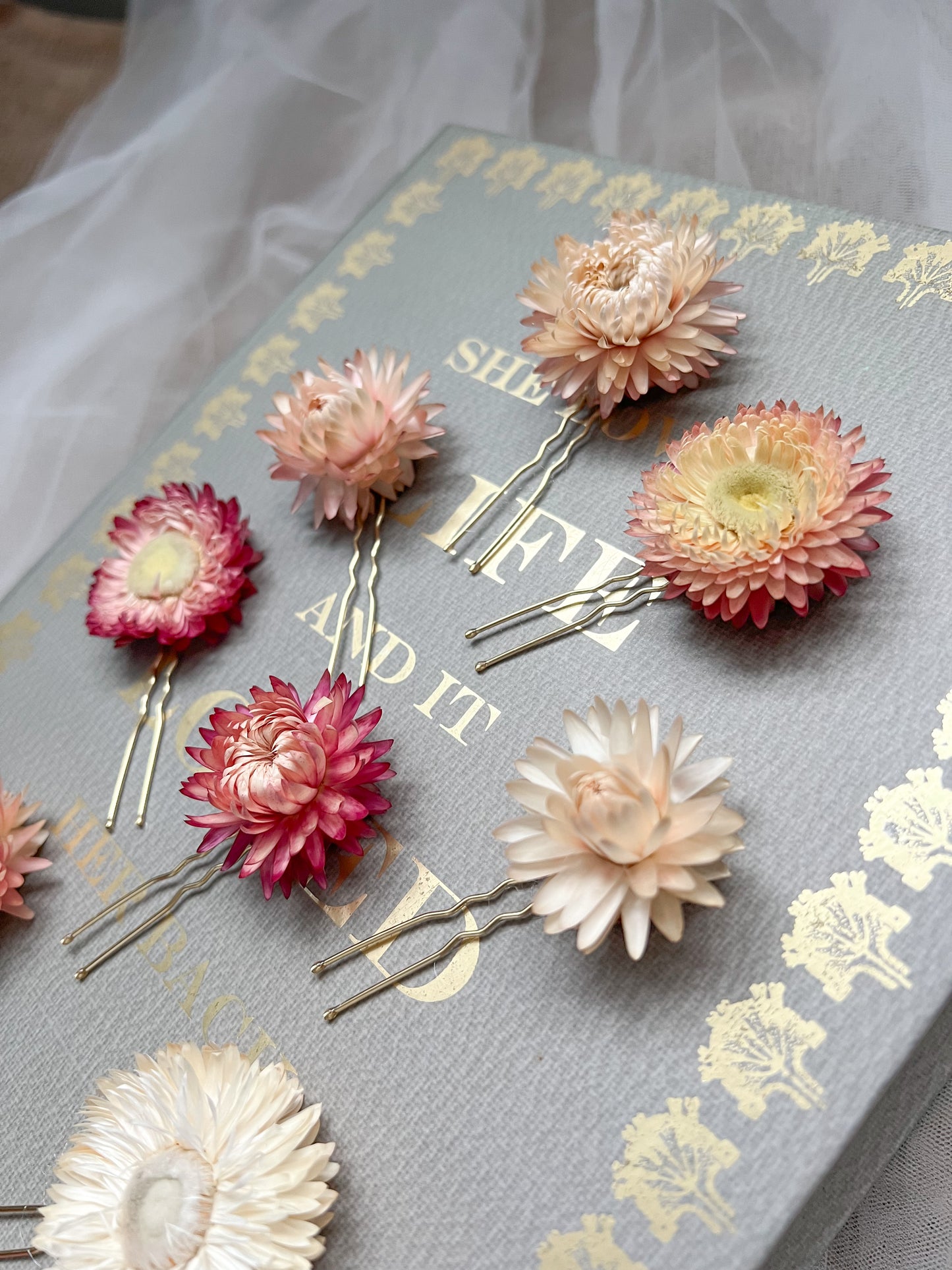 Dried Flower Hair Pins, Bridal Pink Floral Hair Pins, Blush Pink Hair Accessories, Minimal Flower Hair Pin Set, Wedding Hair Pins