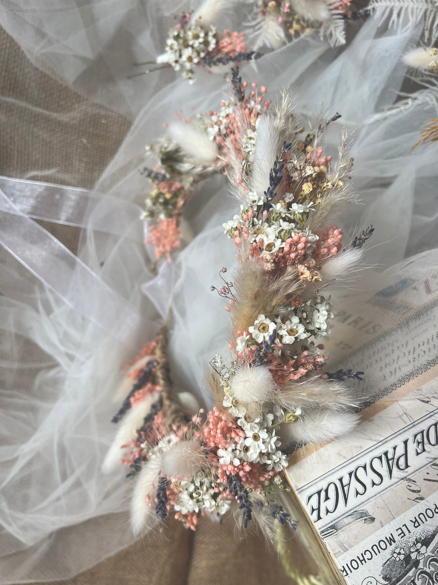 Boho Pastel Flower Crown, Wild Flower Headband, Dried Daisy Headband