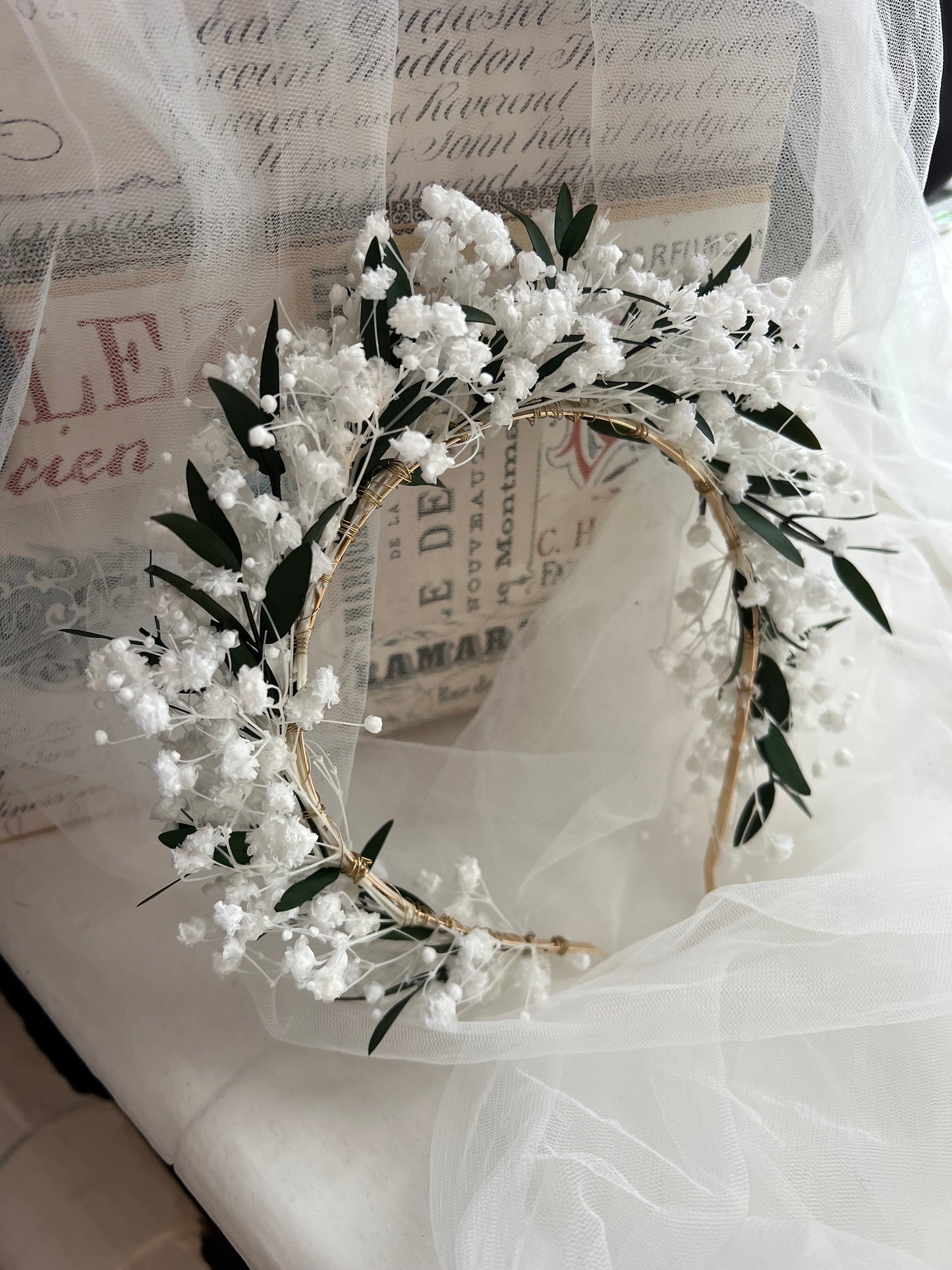 Preserved Baby’s Breath Flower Crown & Gypsophila Hair Pins Pure White Gypsophila Bridal Headpiece Dried Eucalyptus Wedding Hair Accessories