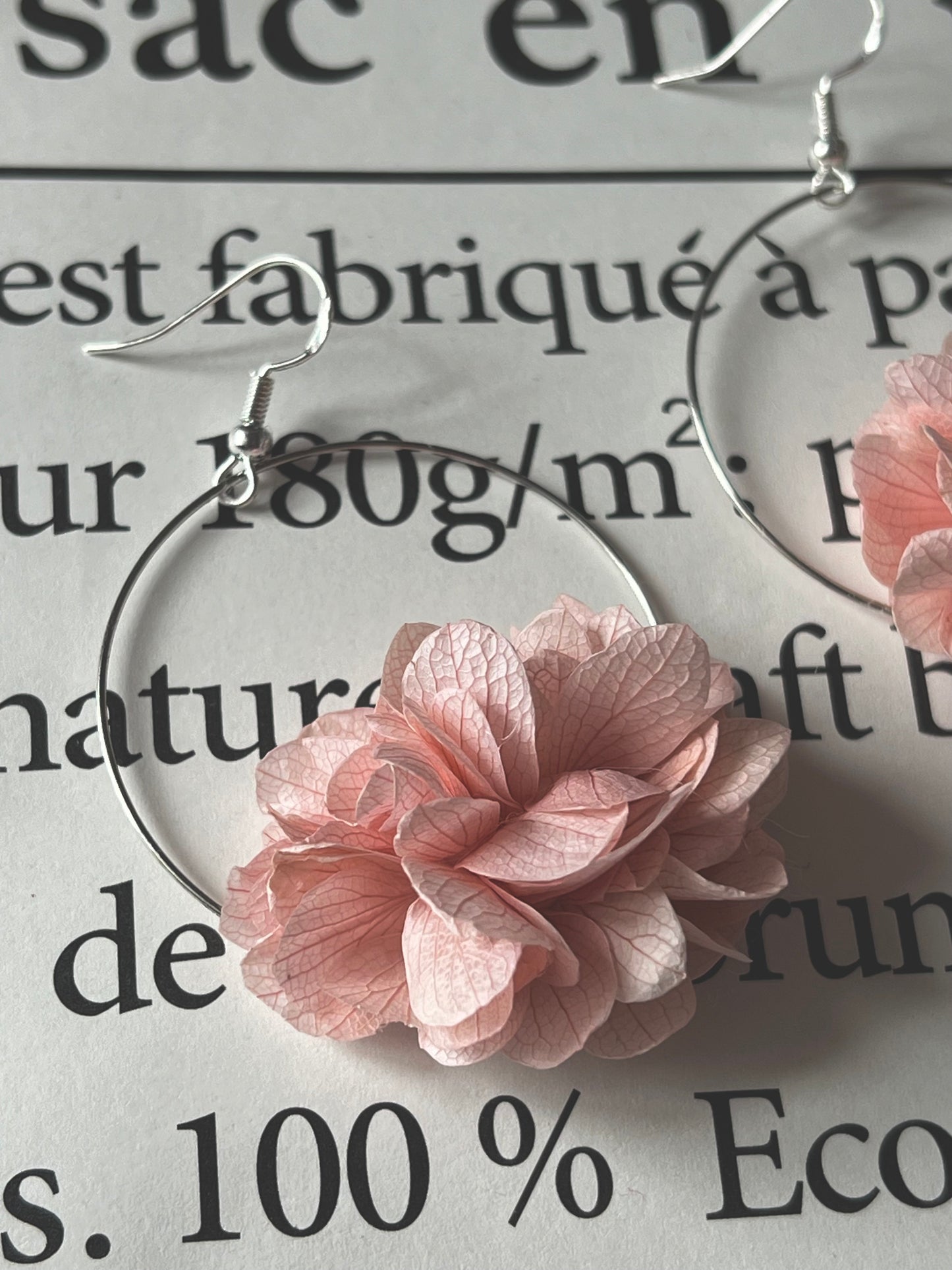 Blush Pink Floral Earrings, Dusky Pink Dried Flower Hoop Earrings, Halo Hydrangea Bridal Earrings
