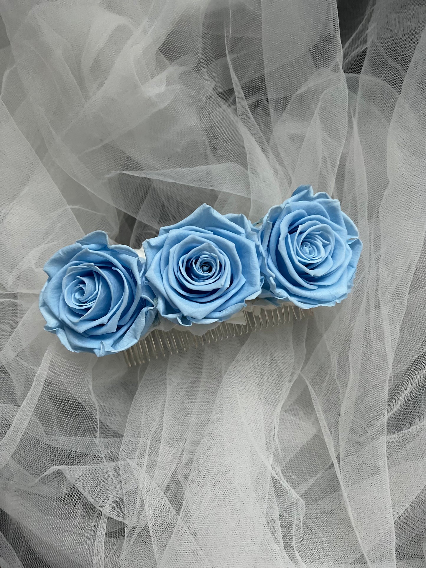 Light Blue Rose Hair Piece, Blue and White Wedding Floral Hair Comb, Dusky Blue Bridal Hair Accessories, Large Statement Rose Headpiece