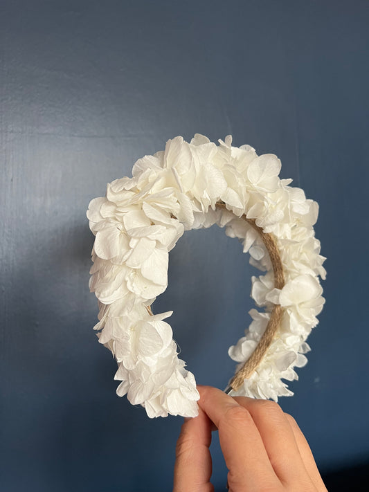 Boho Bridal White Flower Crown Adult, Miranda Kerr Hair Piece, Ivory Dried Floral Wedding Statement Tiara, Real Flower Girl Hair Accessories