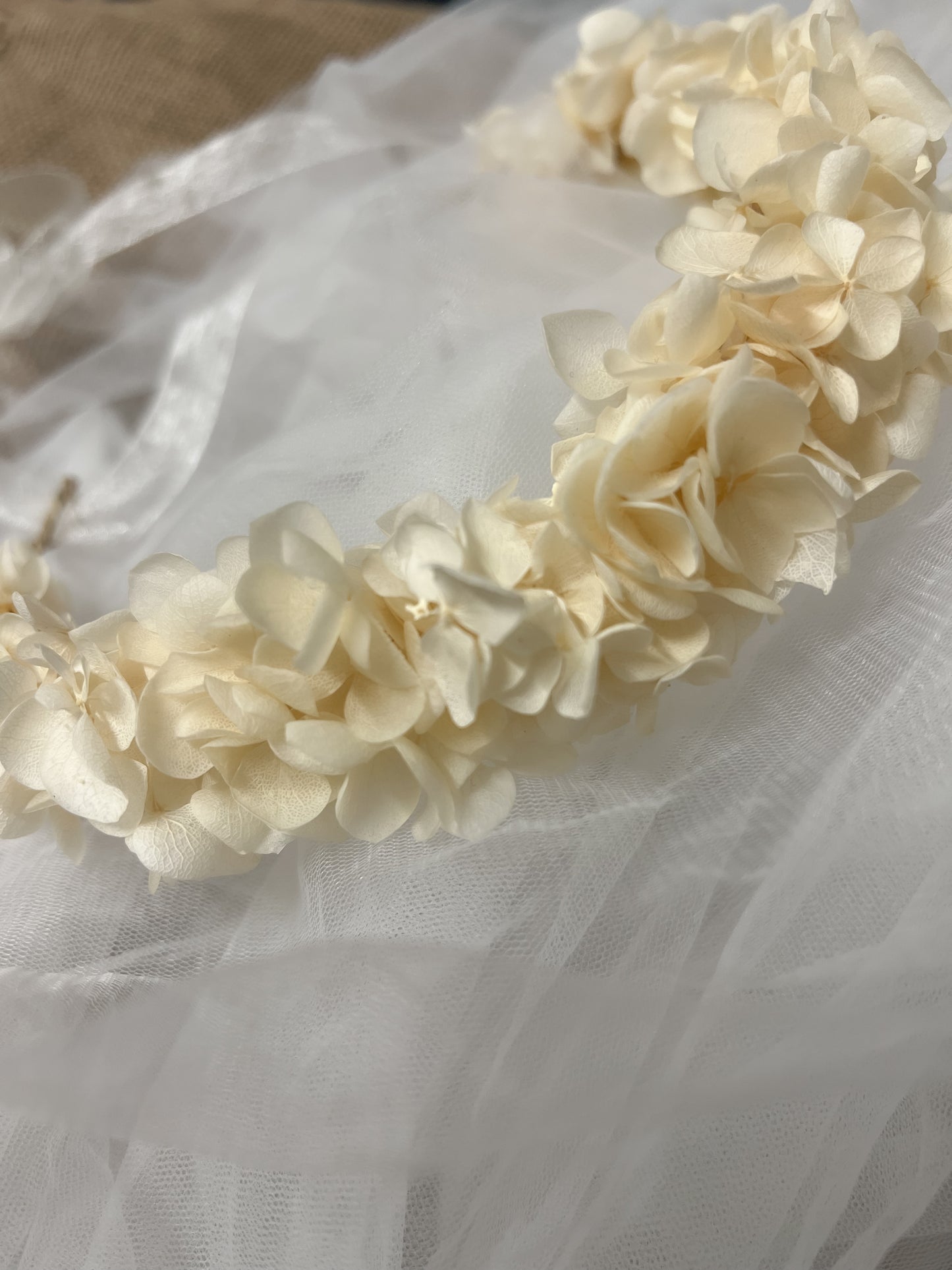 Boho Flower Crown in Cream Beige, Hydrangea Crown, Floral Headband for Bohemian Brides and Wedding