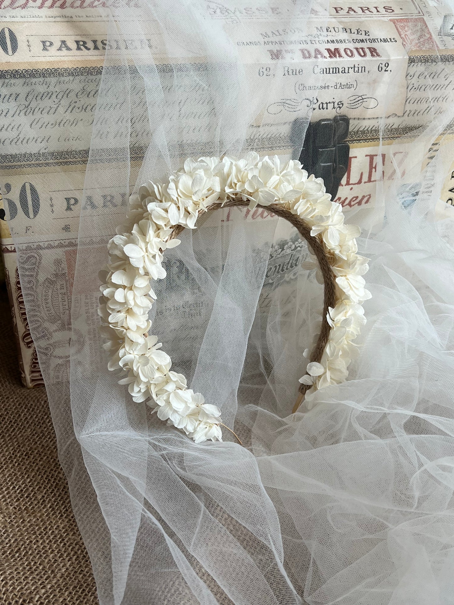 Boho Bridal White Flower Crown Adult, Miranda Kerr Hair Piece, Ivory Dried Floral Wedding Statement Tiara, Real Flower Girl Hair Accessories