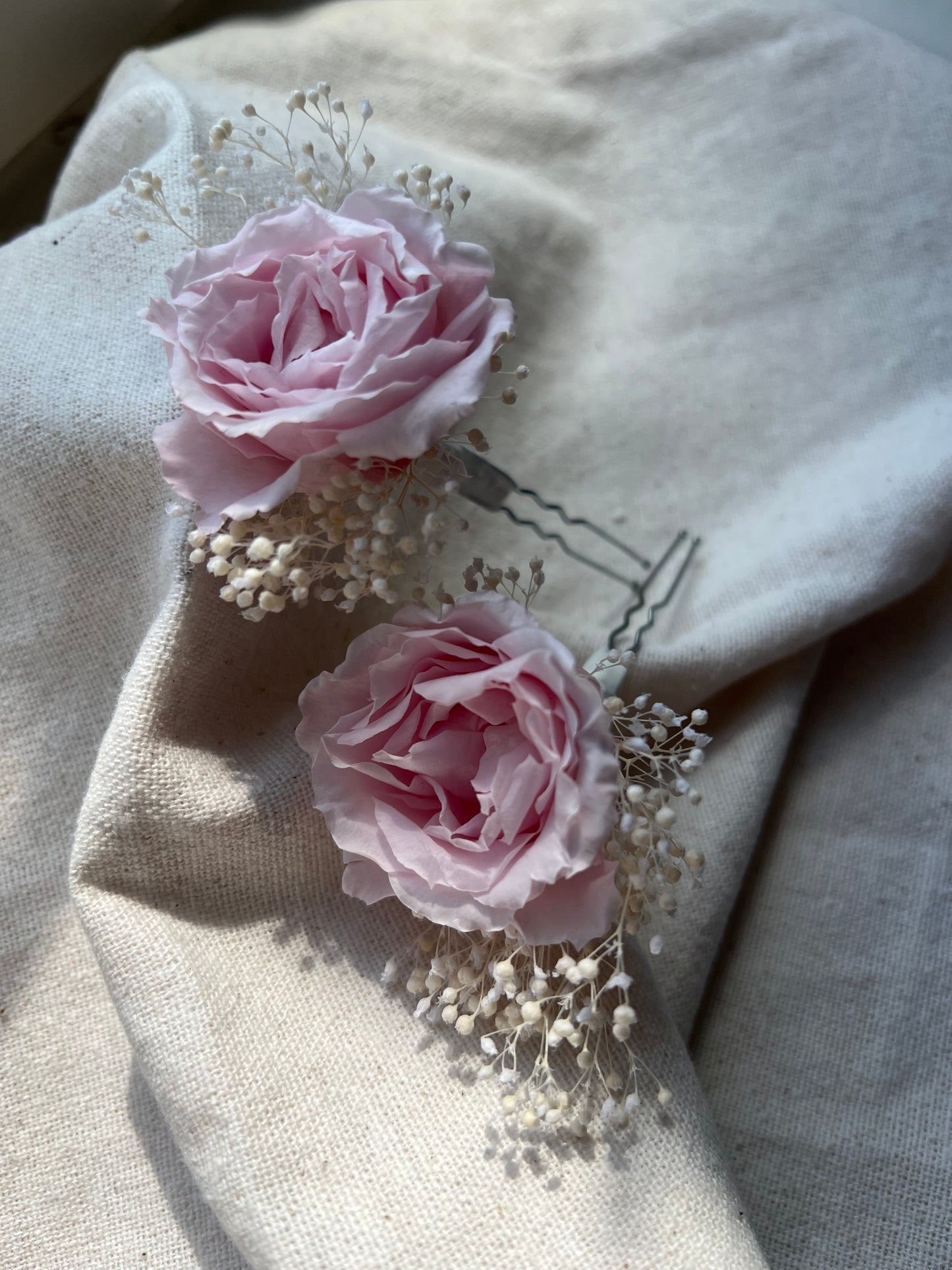 Blush Pink French roses and Gypsophila Hair Pins for Wedding