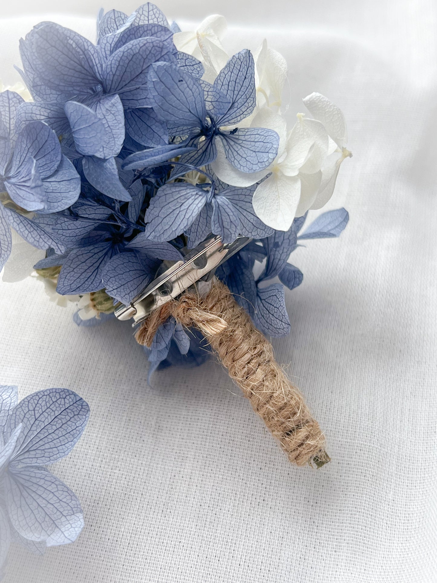 Dusty Blue Dried Daisy Hair Pins and Grooms Buttonhole Wedding set