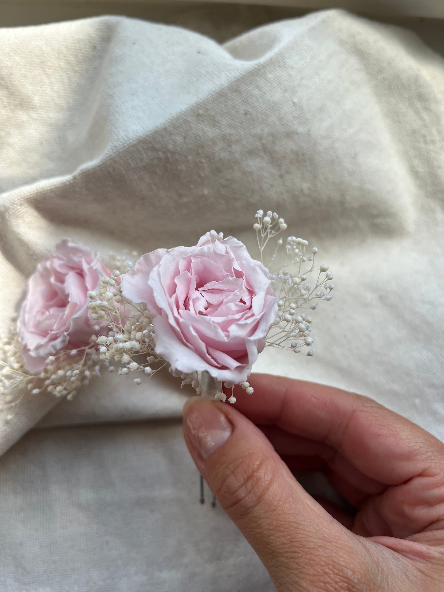 Blush Pink French roses and Gypsophila Hair Pins for Wedding