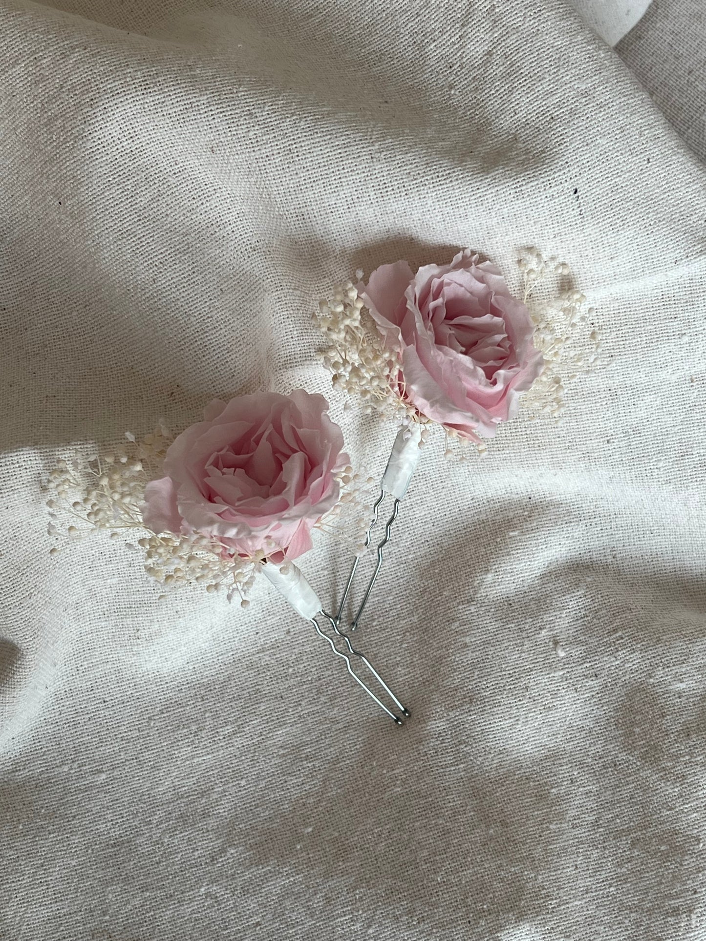 Blush Pink French roses and Gypsophila Hair Pins for Wedding