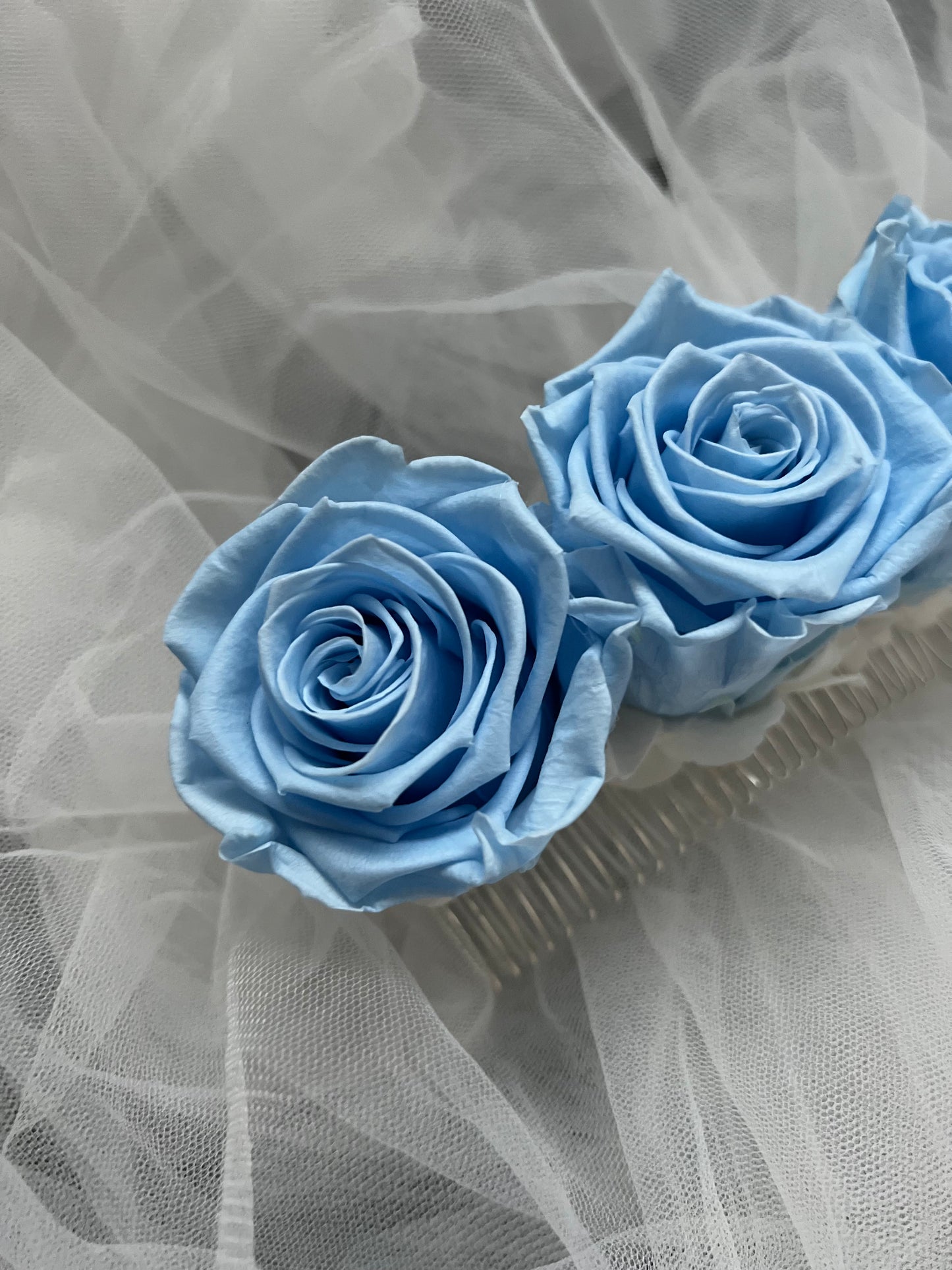 Light Blue Rose Hair Piece, Blue and White Wedding Floral Hair Comb, Dusky Blue Bridal Hair Accessories, Large Statement Rose Headpiece