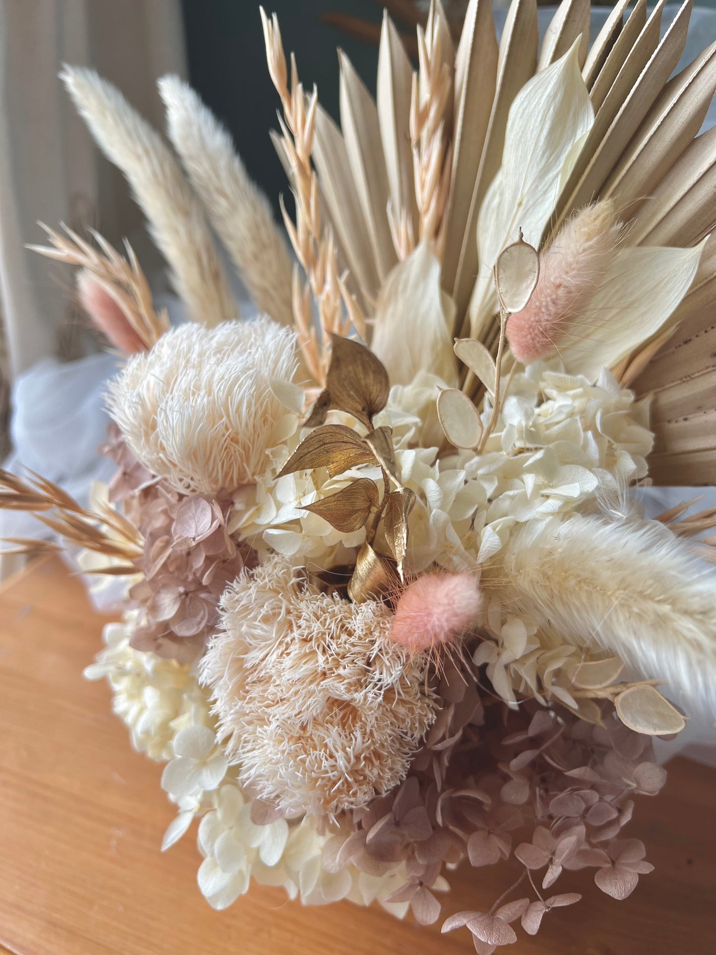 Boho Style Dried Flower Arrangement, Boho House Floral Decoration Ivory and Earthy Tones with Hessian Pot