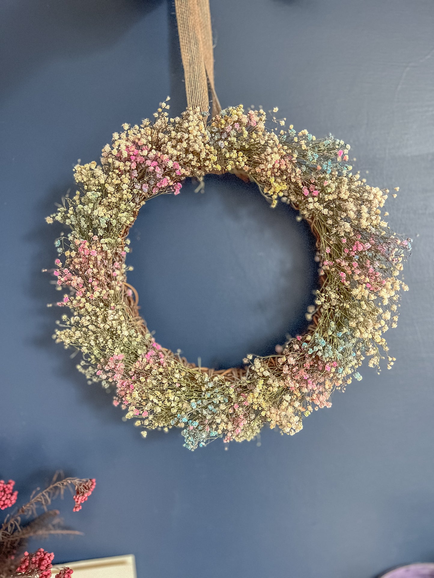 Pastel Babys Breath Wreath, Modern Door Wreath Spring, Gypsophila Pink Floral Wreath, Modern Dried Flower Baby Shower Wreath Pastel Easter