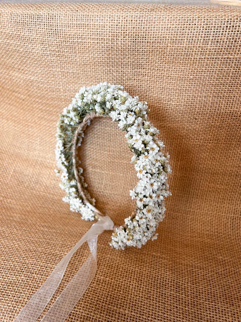 Dried Daisy Headband, White Daisy Floral Tiara, Dried Mini Daisy Flower Crown, Dried Flower Crown