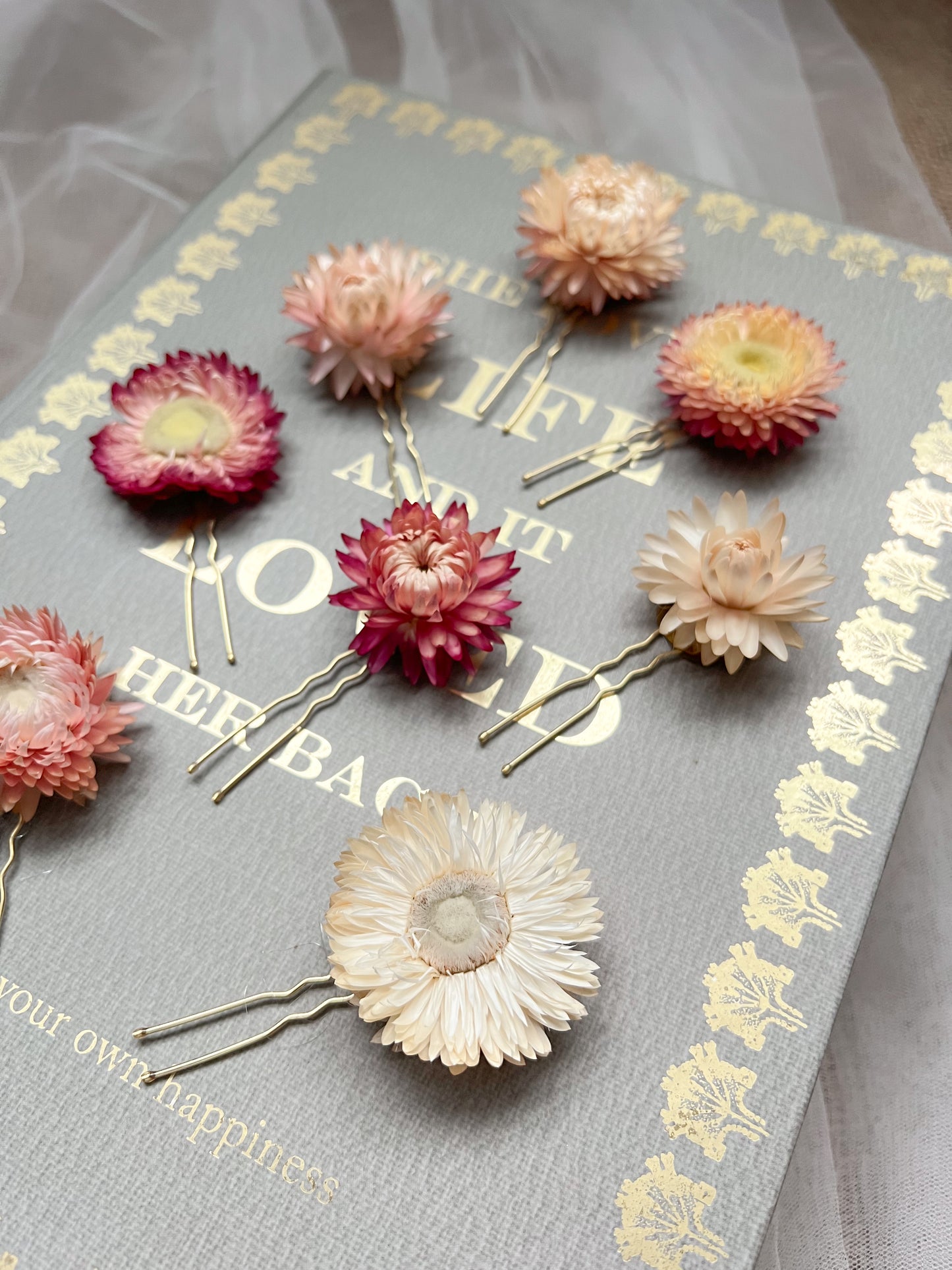 Dried Flower Hair Pins, Bridal Pink Floral Hair Pins, Blush Pink Hair Accessories, Minimal Flower Hair Pin Set, Wedding Hair Pins