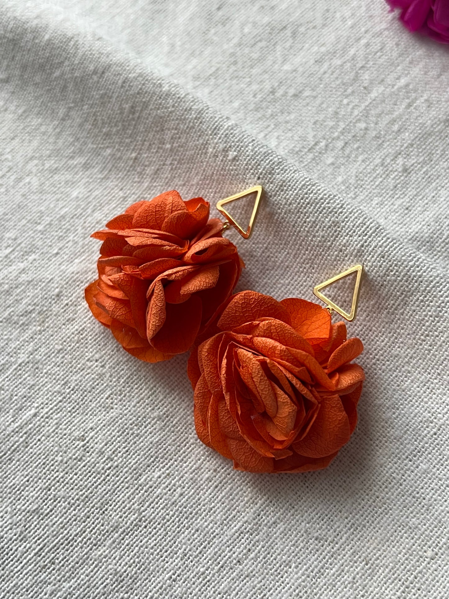 Handmade Orange Hydrangea Earrings with 14K Gold Plated Jewellery