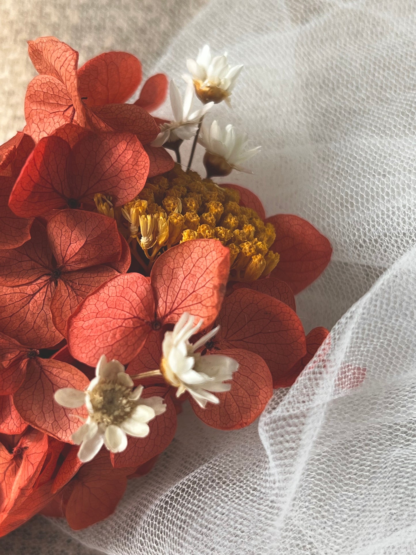 Whimsical floral hair clip, preserved hydrangea orange flower hair accessories, summer floral bridal hair comb, wedding hair slides coral