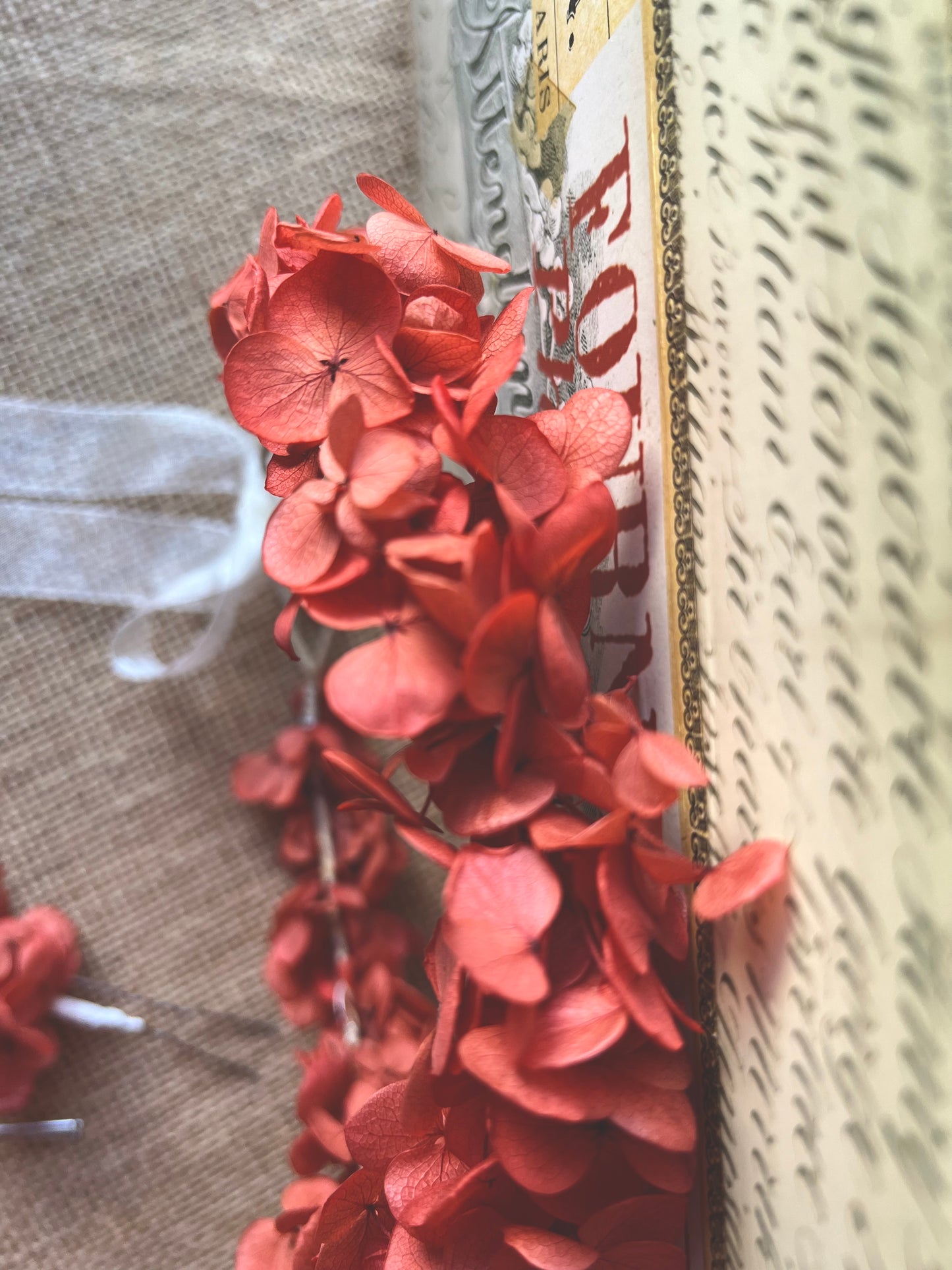 Autumnal Coral Red Orange Flower Crown, Wedding Hair Wreath Flower Girl Headpiece, Coral Red Everlasting Floral Hair Piece, Hydrangea Tiara