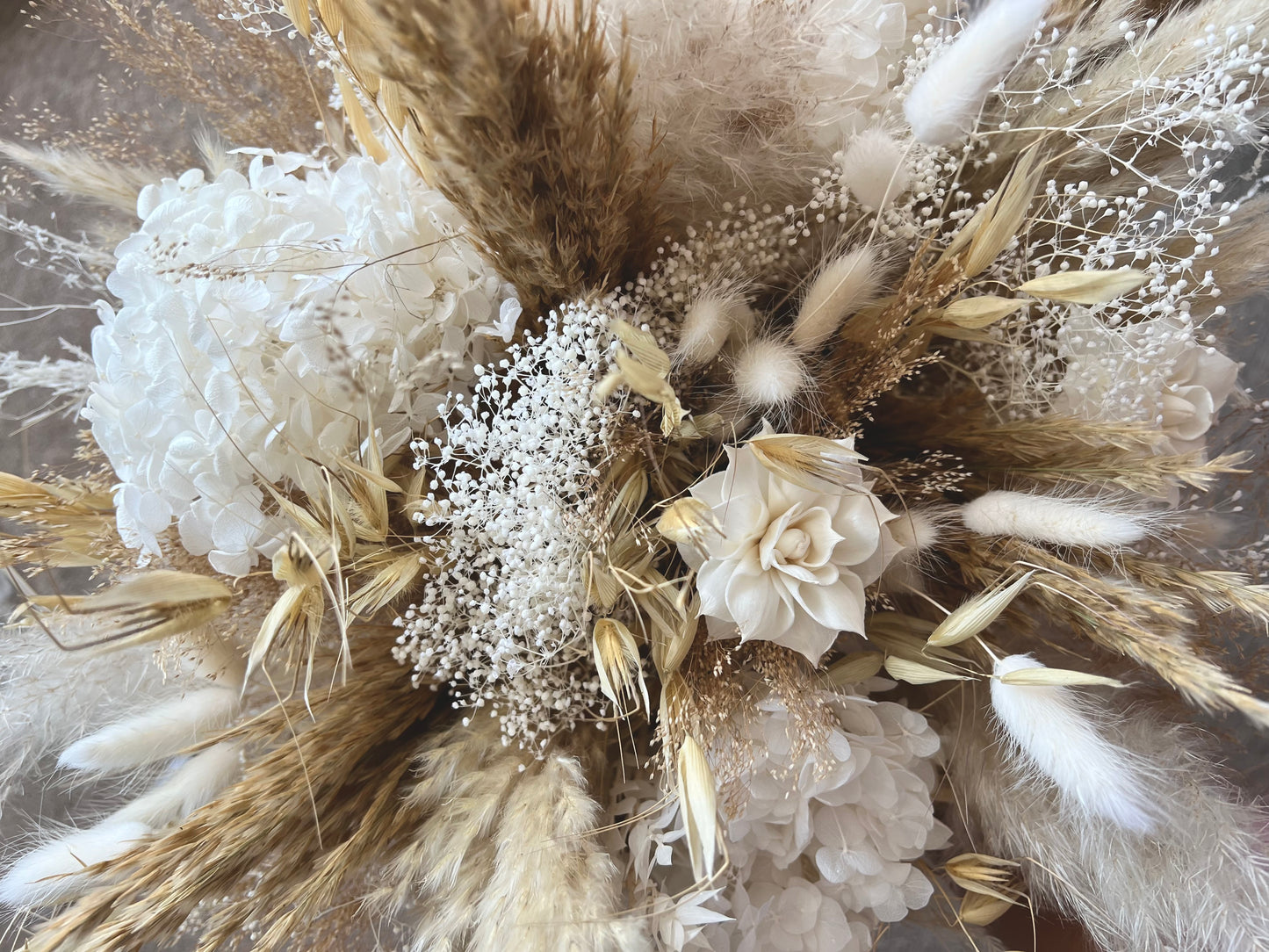 Boho Wedding Flowers, Bridal Bouquet, Grooms Buttonhole and Wrist Corsages in Whites, Nudes abd Earthy Shades