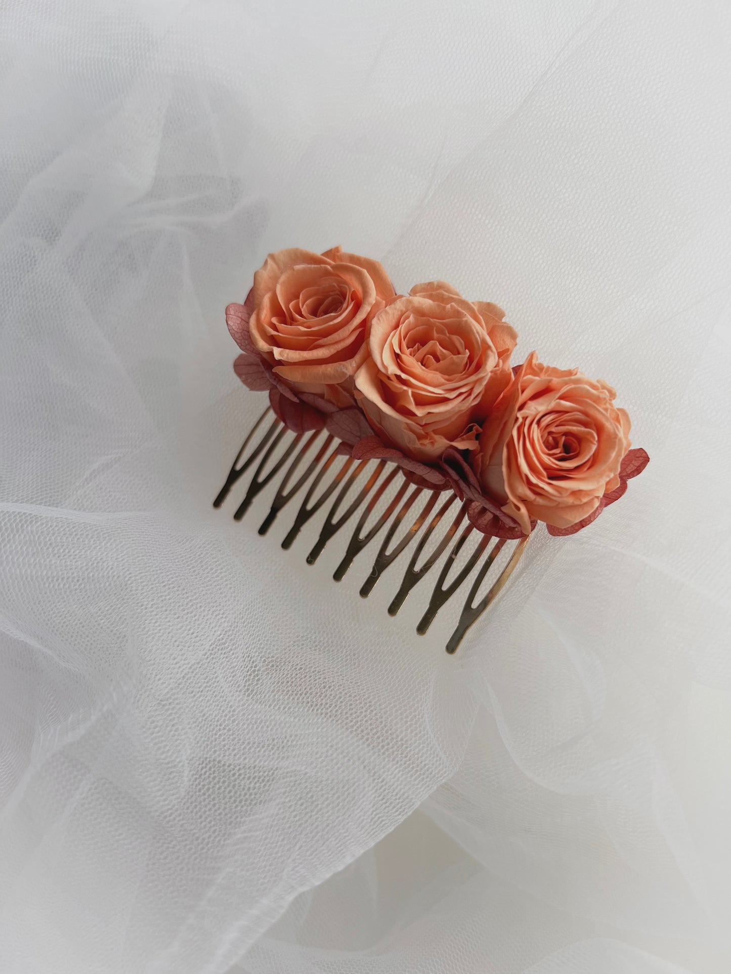Orange Rose Hair Comb with Mini Preserved Roses