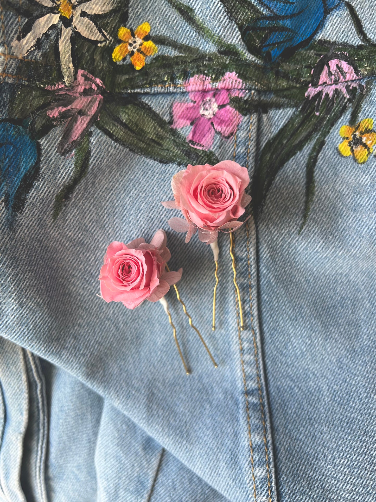 Bright Pink Floral Hair Pins, Mini Rose Hair Pin for Hair Bun, Dried Floral Hair Accessories, Pink Hydrangea Headpiece, Wedding Flower Hair Accessories