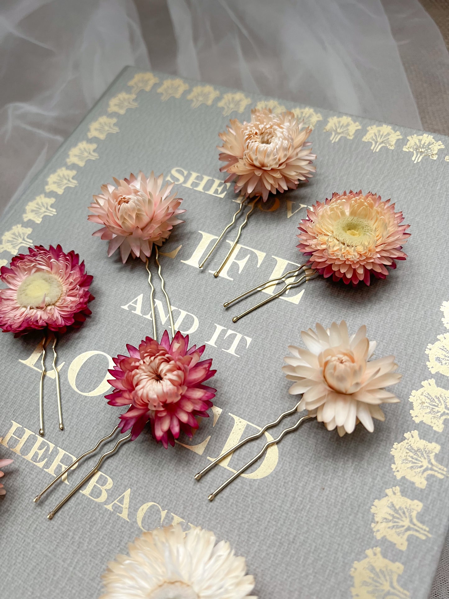 Dried Flower Hair Pins, Bridal Pink Floral Hair Pins, Blush Pink Hair Accessories, Minimal Flower Hair Pin Set, Wedding Hair Pins