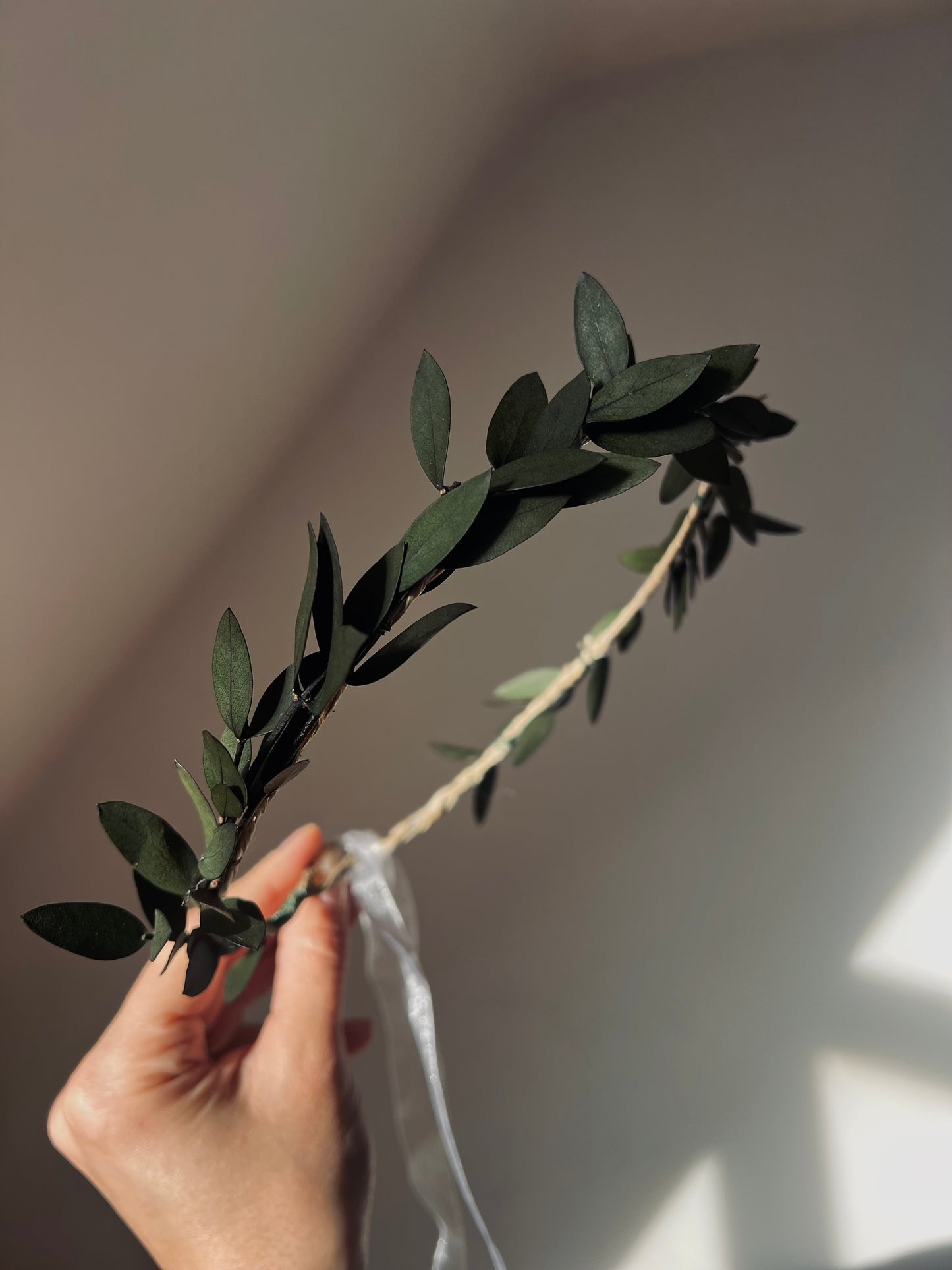Greenery Eucalyptus Halo Crown for Brides and Flower Girl Headband Everlasting Green Olive Leaves, Wedding Headpiece Minimalist Headband