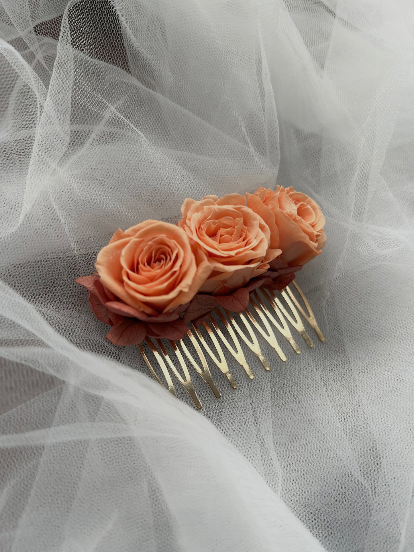 Orange Rose Hair Comb with Mini Preserved Roses