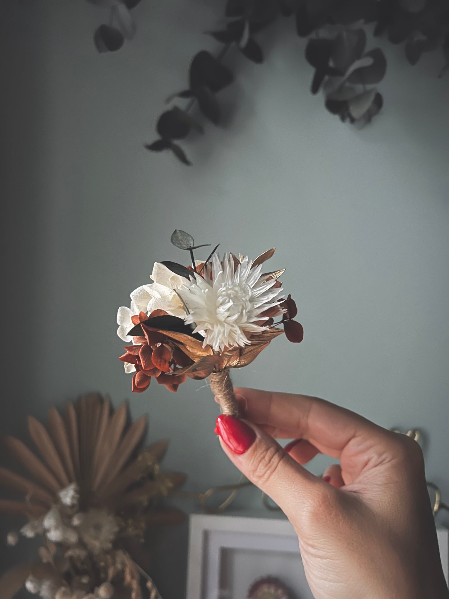 Autumnal Boho Dried Flower Crown Burnt Orange Terracotta Gold Ivory Bridal Floral Headband, Rustic Floral Hair Accessories Set Floral Comb