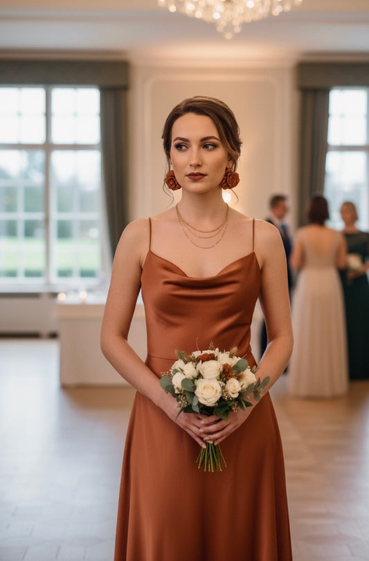 Autumnal Terracotta Orange Earrings, Burnt Orange Floral Headpiece Dried Flower Comb for Wedding