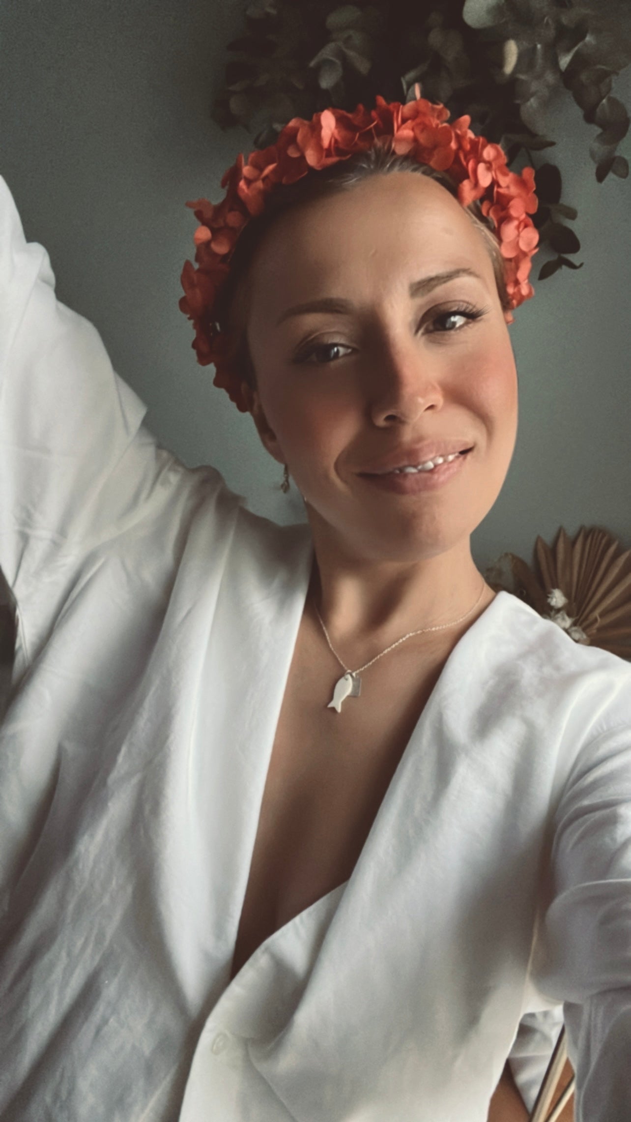 Autumnal Coral Red Orange Flower Crown, Wedding Hair Wreath Flower Girl Headpiece, Coral Red Everlasting Floral Hair Piece, Hydrangea Tiara