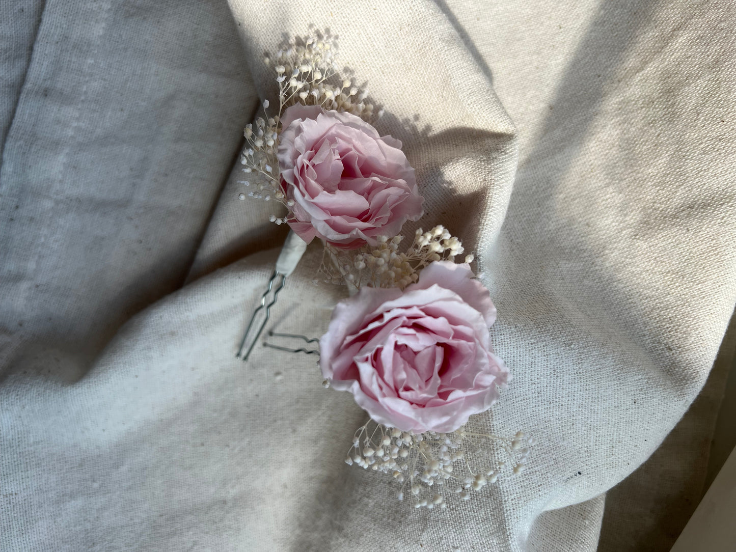 Blush Pink French roses and Gypsophila Hair Pins for Wedding