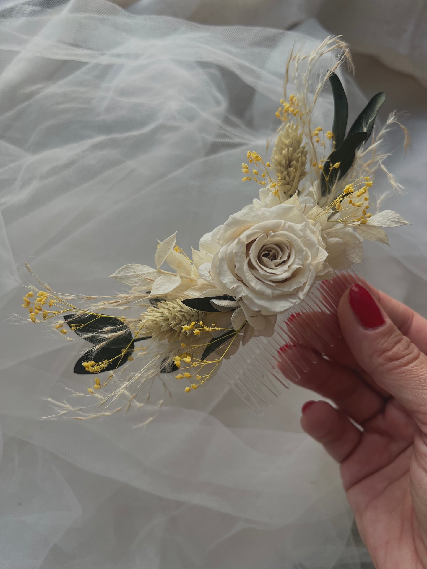 Ivory and Green Floral Hair Comb