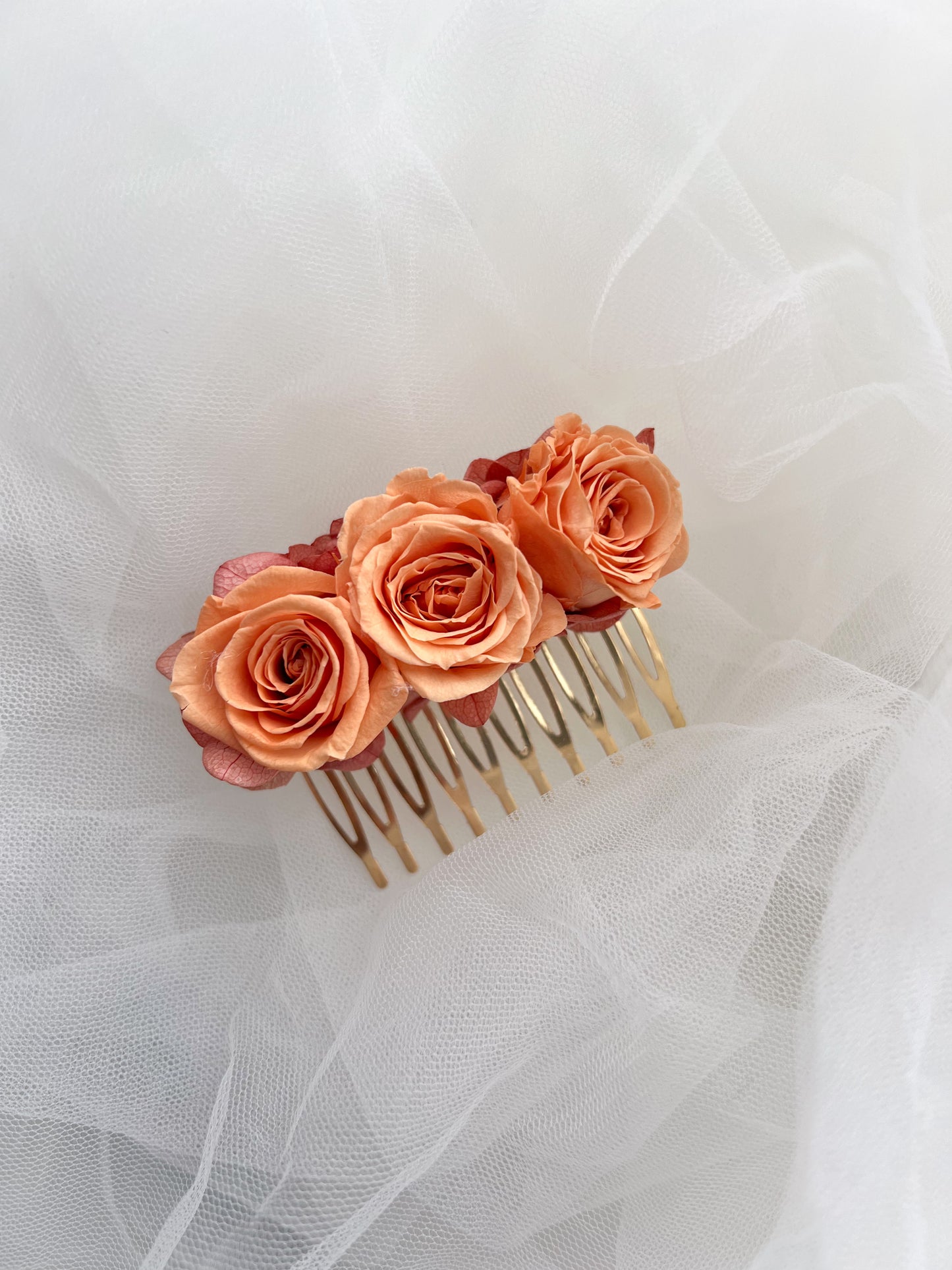 Orange Rose Hair Comb with Mini Preserved Roses