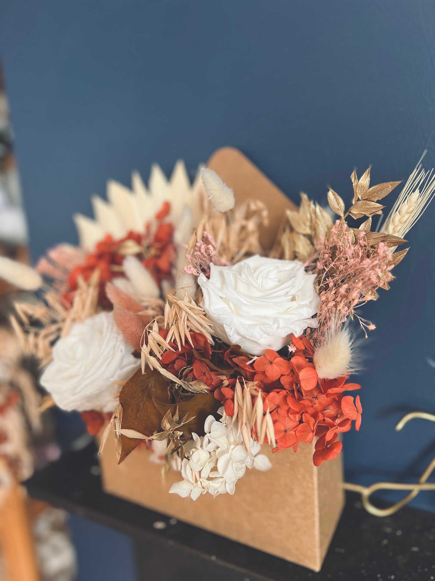 Boho Floral Decor, Bohemian Dried Flower Arrangement, Handmade House Gift, Beige and Pastel Flower Gift for Her, Everlasting Flower Design