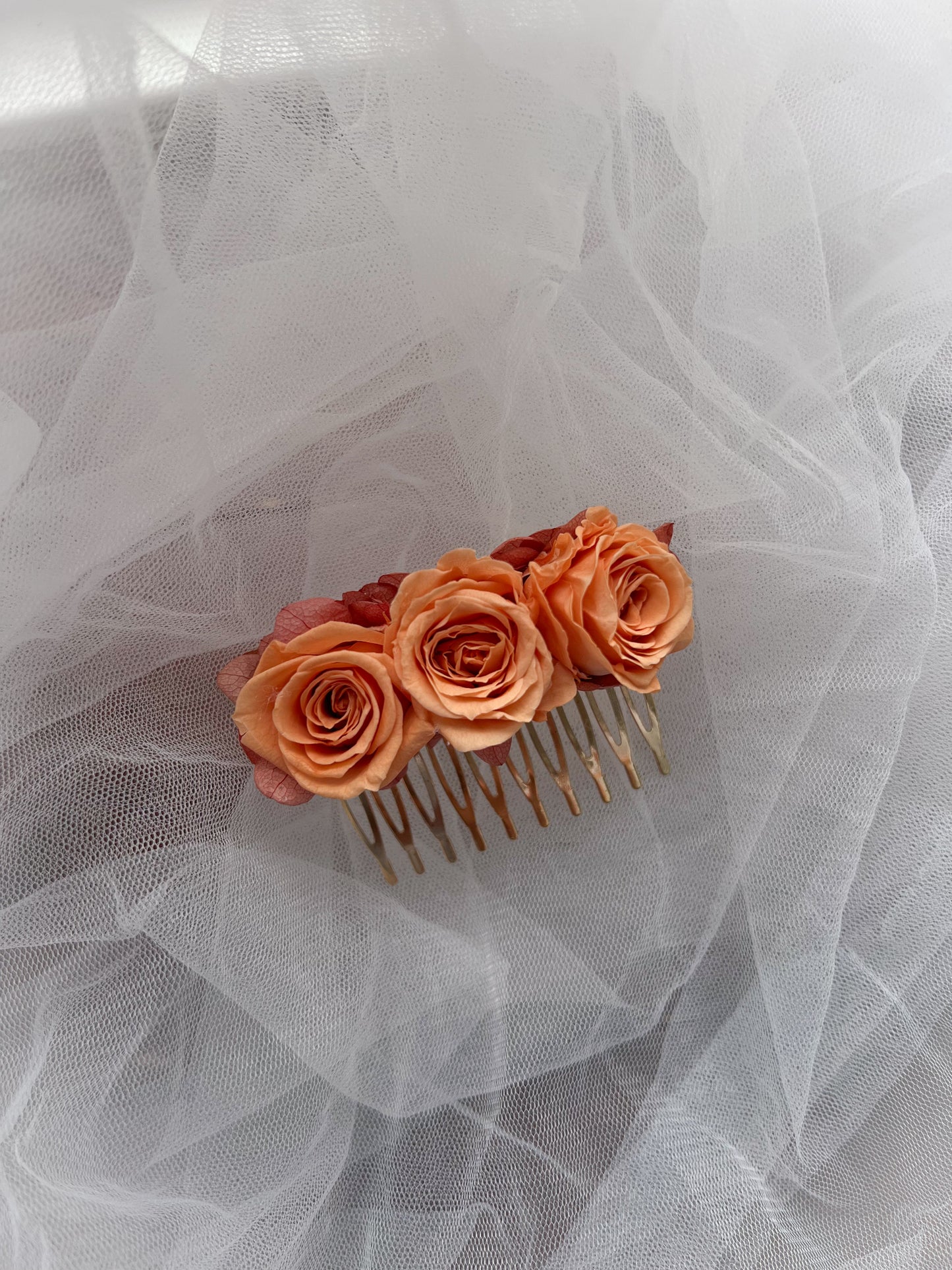 Orange Rose Hair Comb with Mini Preserved Roses