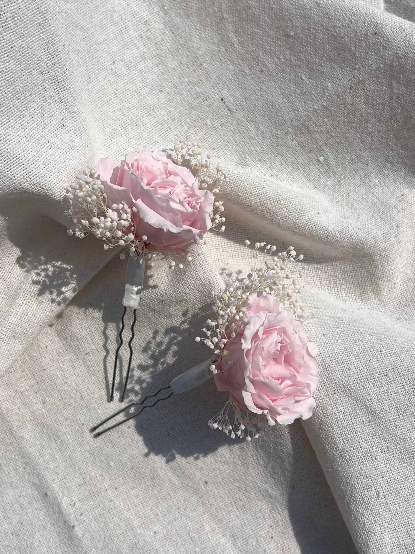 Blush Pink French roses and Gypsophila Hair Pins for Wedding