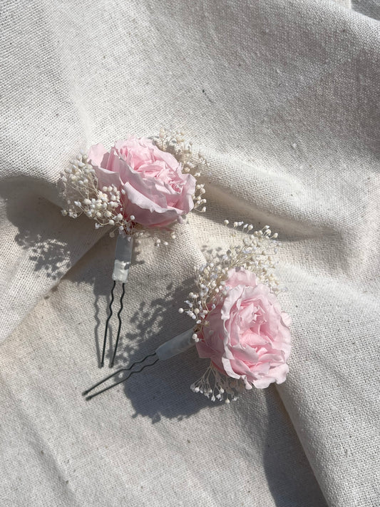 Blush Pink French Rose Hair Pins, Roses and Gypsophila Hair Pins for Wedding