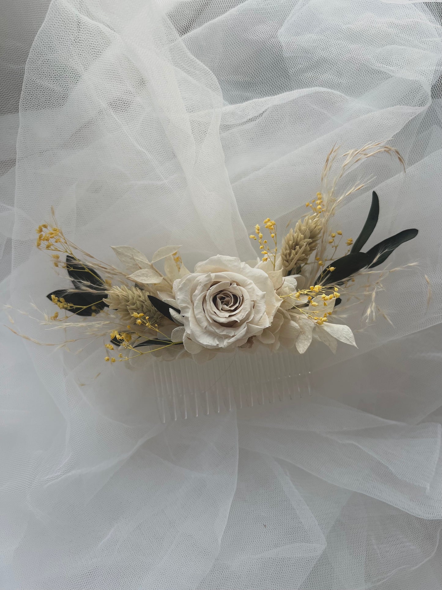 Ivory and Green Floral Hair Comb