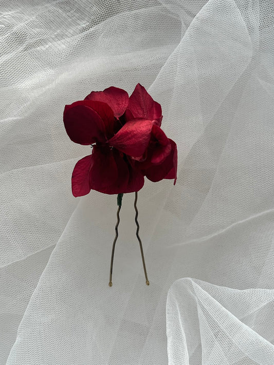 Red Preserved Hydrangea Hair Pin