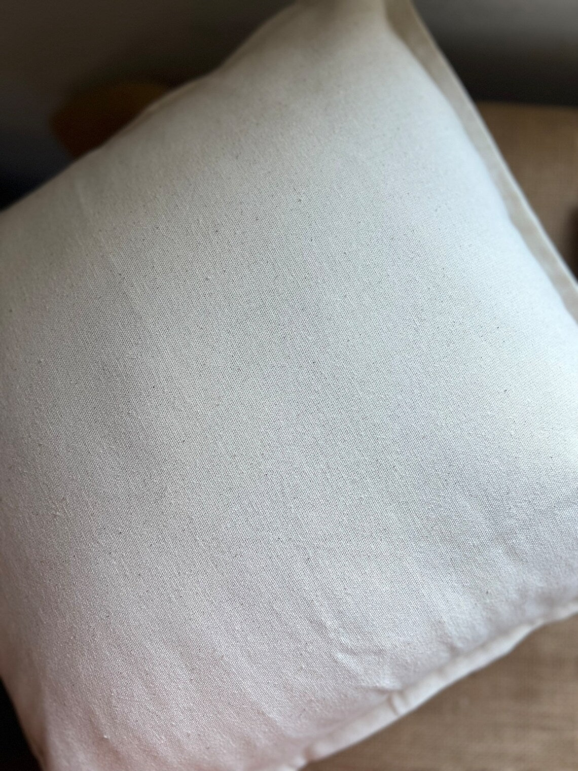 100% Cotton Boho Cushion Cover Linen Look 50x50 cm Plain Cream Beige, Bohemian House Decoration, Pure Cotton Cushions Zipped