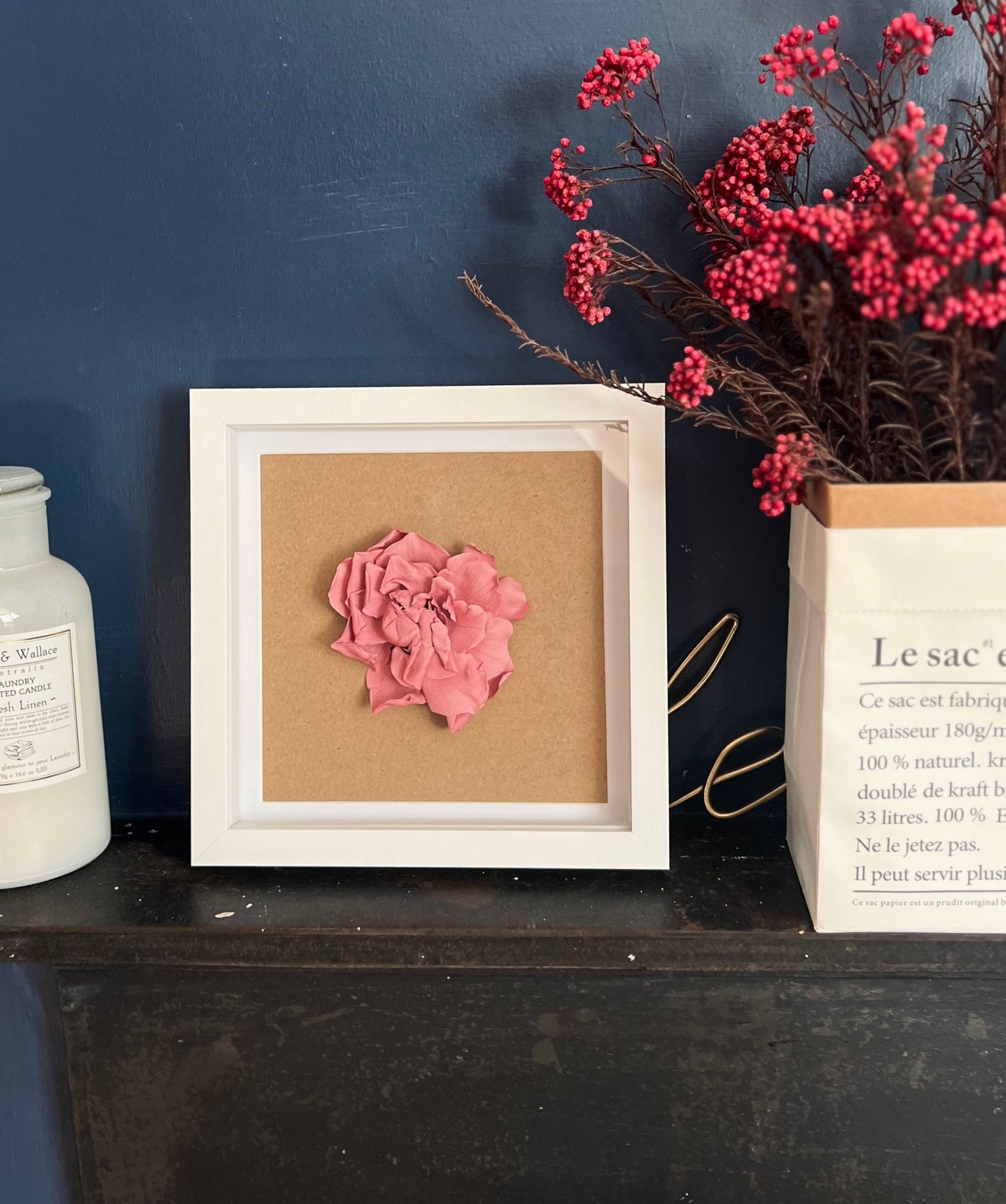 New Home Gift, Pink Flower Wall Art, Floral Wall Decor Frame, White Pink Minimal House Decoration, Dried Flower Housewarming Christmas Gift
