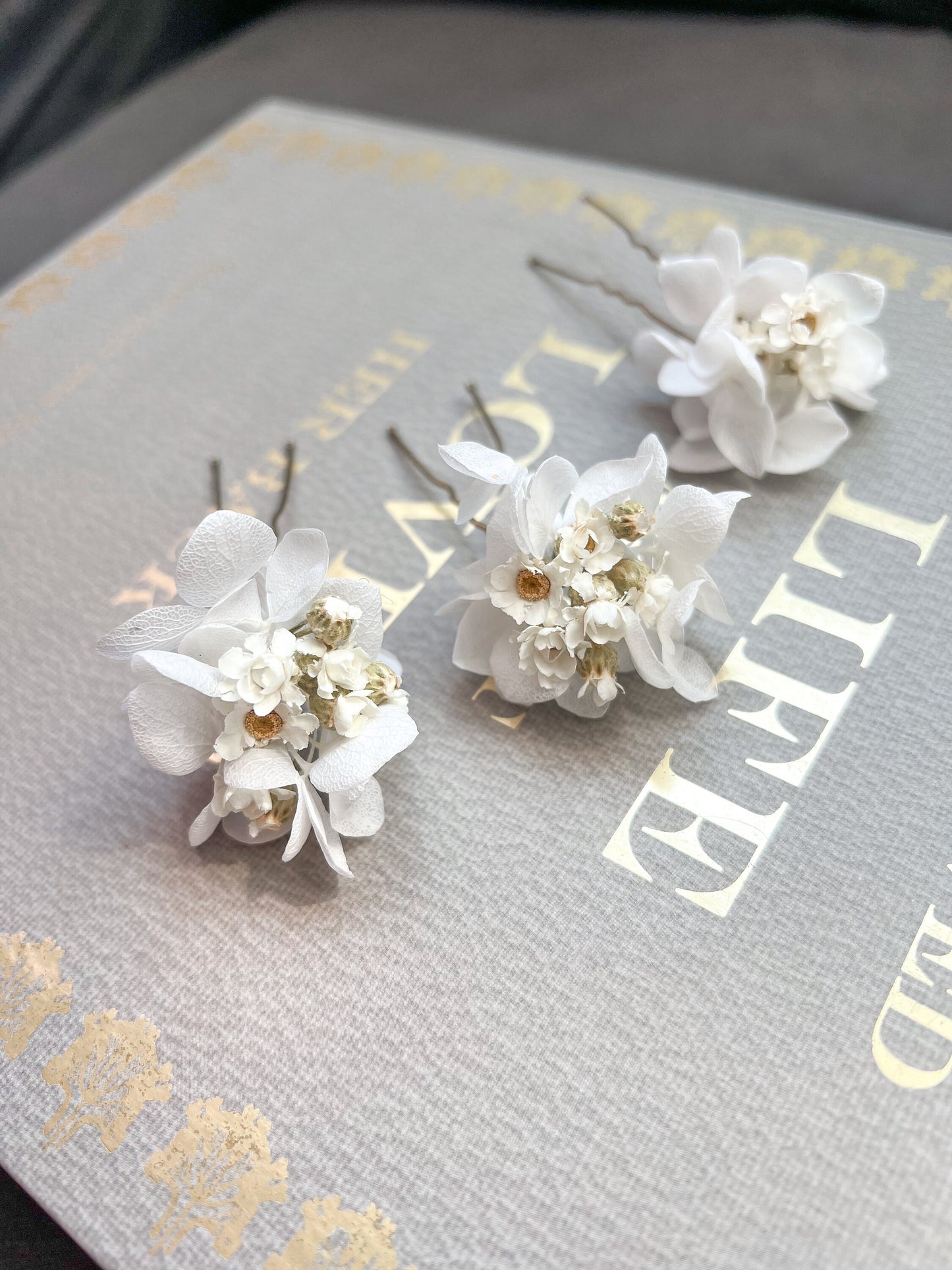 Daisy Hair Pins, Dried Flower Hair Pins, White Dried Daisy Headpiece, Floral Hair Accessories for Brides, Wedding Hair Pin Set