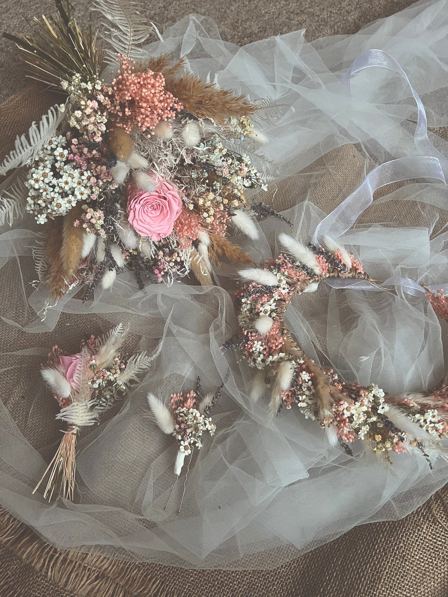 Colourful Bridal Bouquet, Pastel Dried Flower Bouquet, Boho Floral Accessories for Brides
