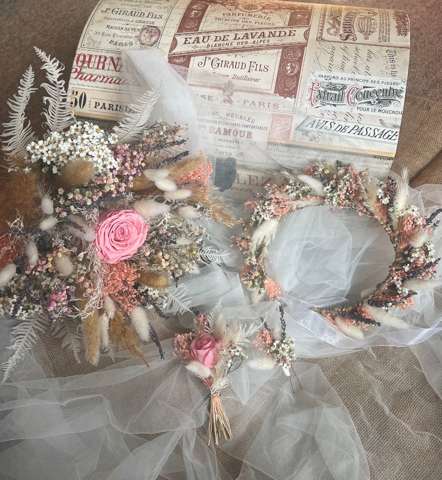 Colourful Bridal Bouquet, Pastel Dried Flower Bouquet, Boho Floral Accessories for Brides