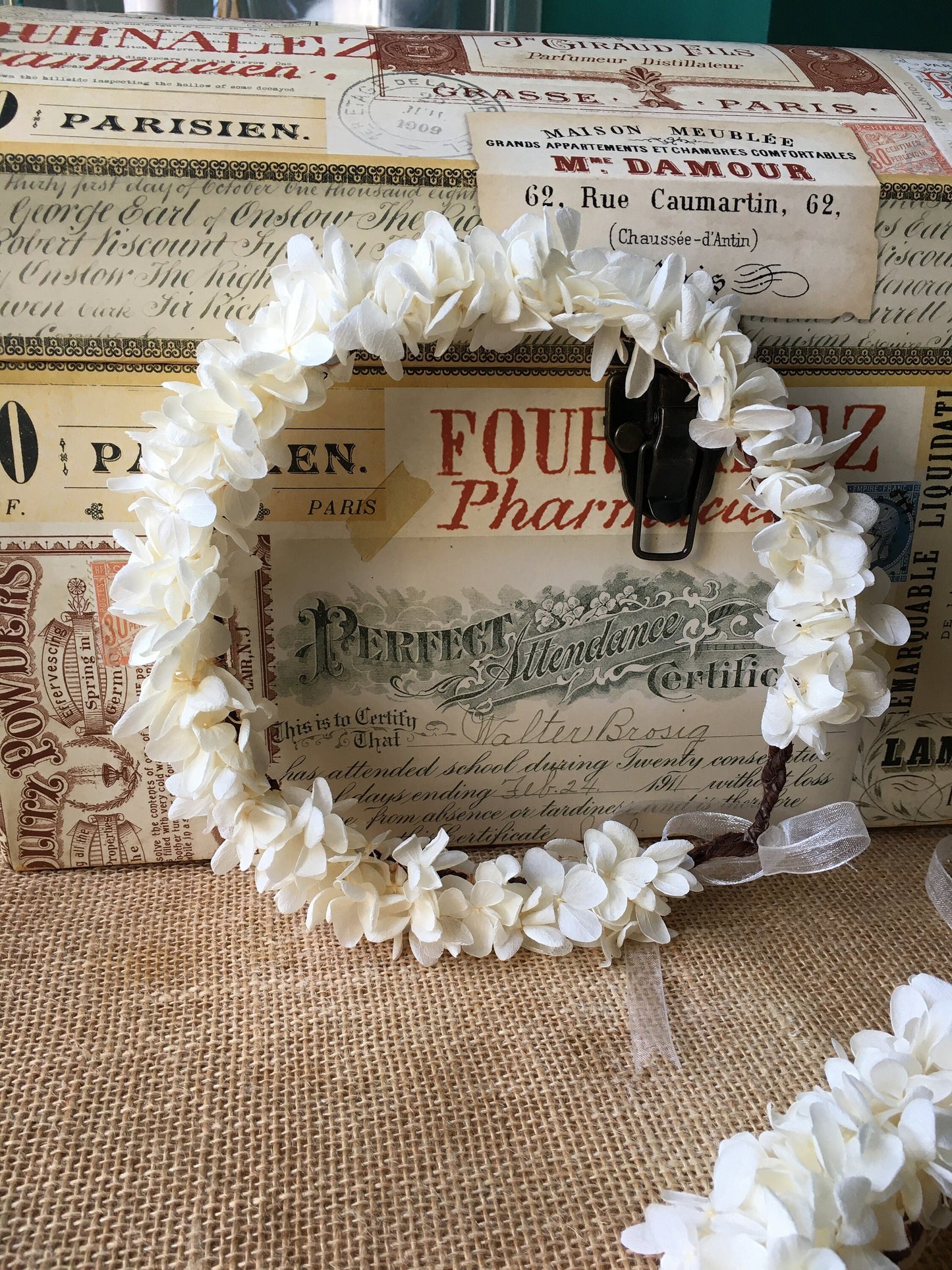 White Flower Crown Adult, Wedding Flower Girl Headband Wreath Dried Flower Tiara Hair Piece UK, Hydrangea Headband, Ivory Floral Headpiece
