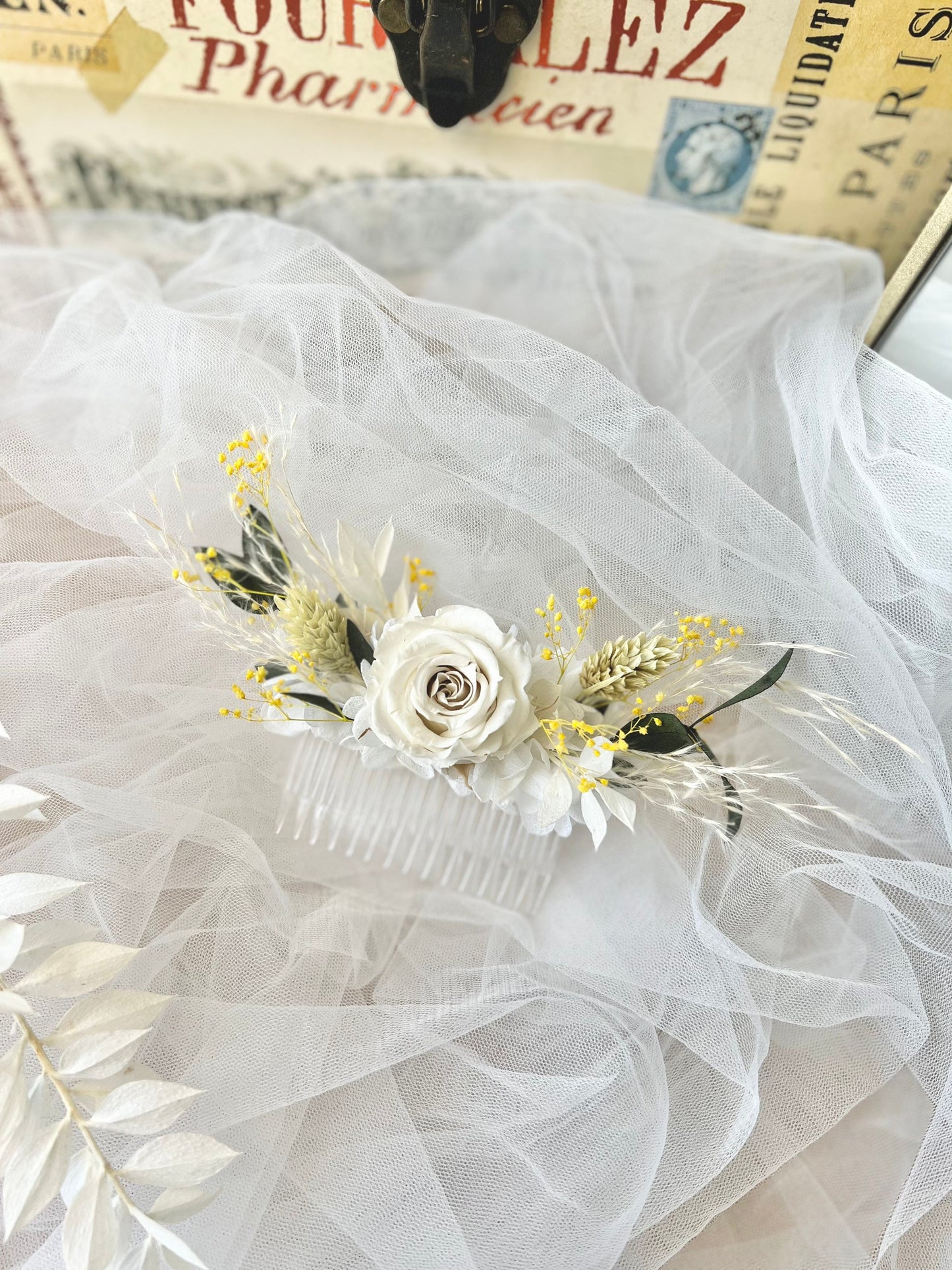 Bohemian Wild Look Flower Hair Piece, Rose and Eucalyptus Hair Comb, Unique Bridal Hair Accessories