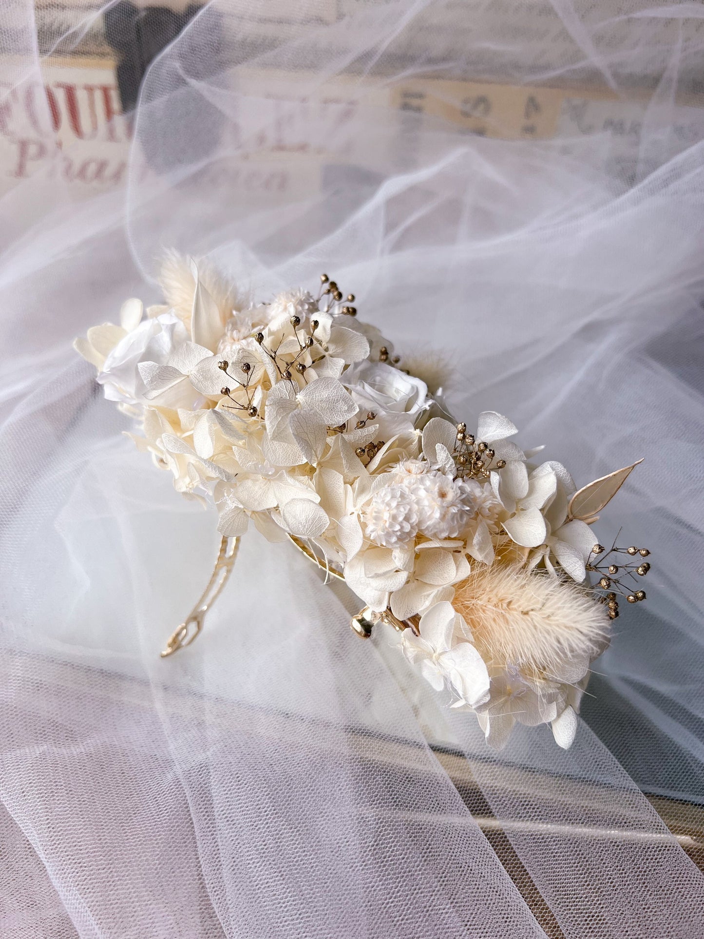 Boho Bridal Large Real Dried Flower Comb Barrette Ivory Bohemian Bride Statement Wedding Dried Flower Hair Accessories, Flower Headpiece UK