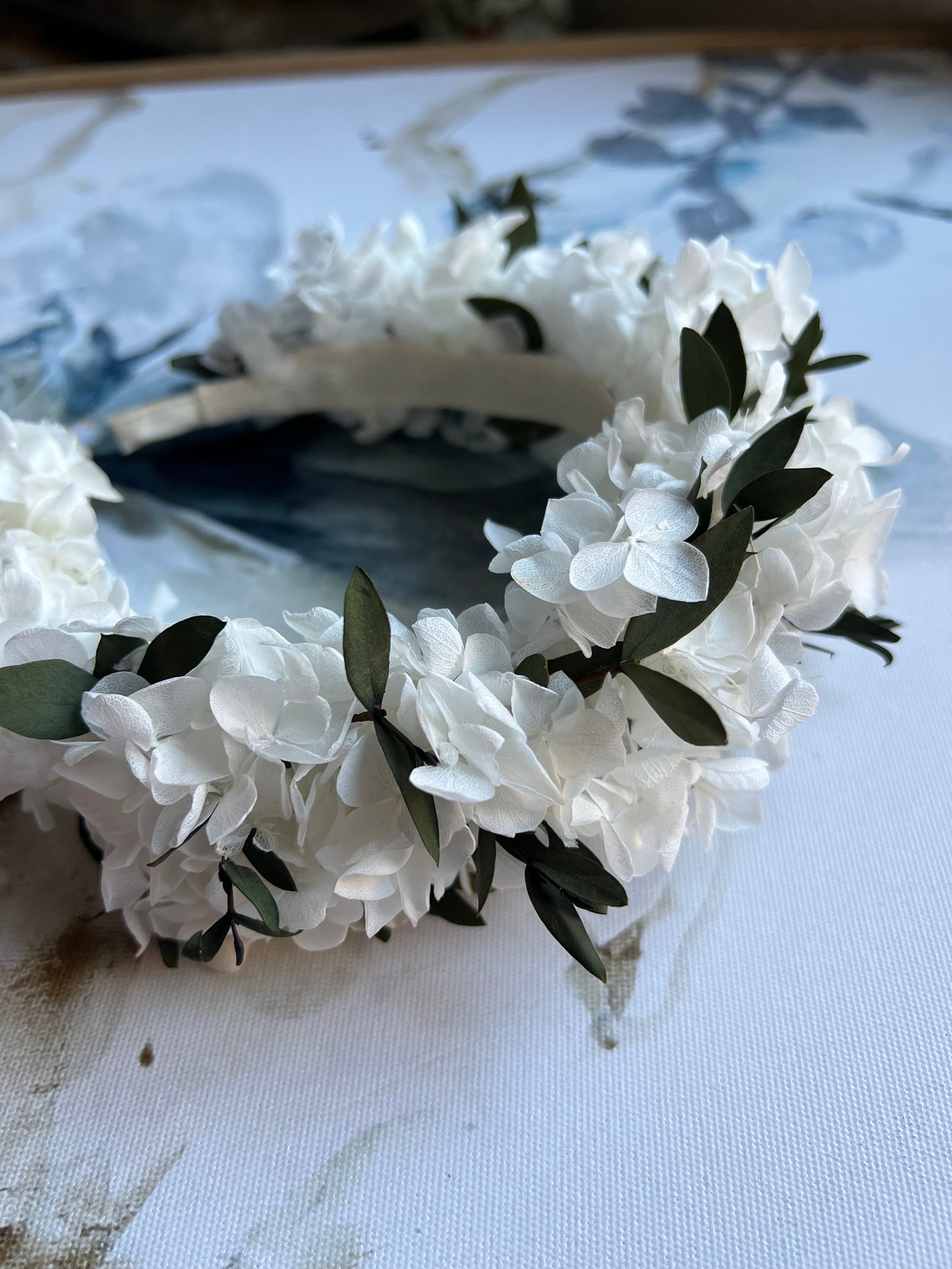 White And Green Modern Bridal Wedding Hair Piece, Minimal Ivory Greenery Flower Crown for Brides Flower Girl Accessories, Floral Headband