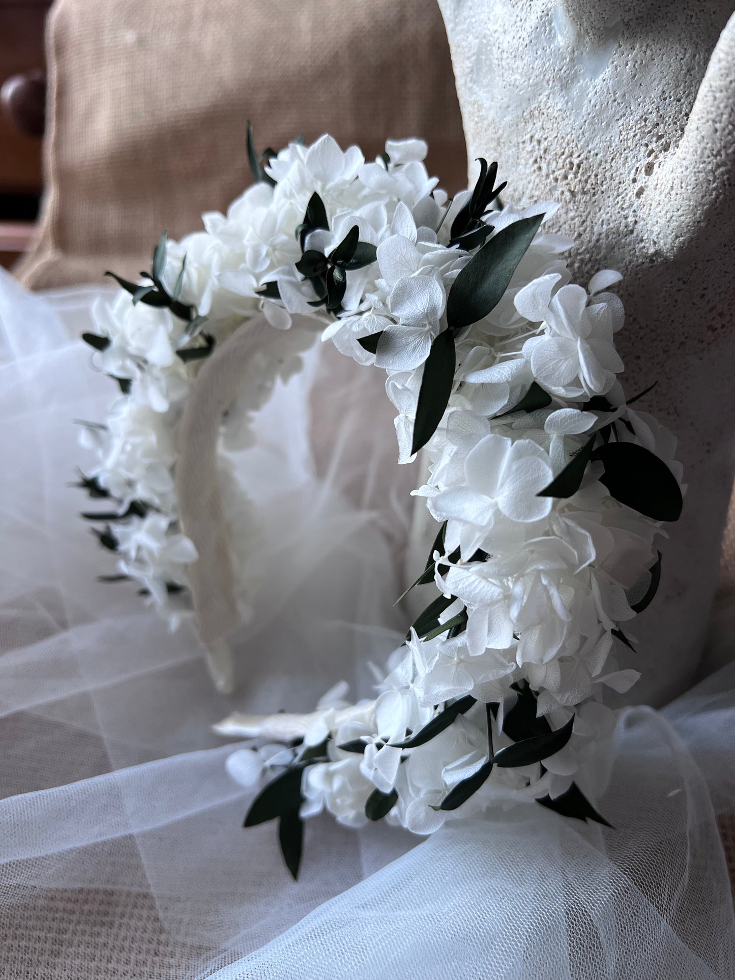 White And Green Modern Bridal Wedding Hair Piece, Minimal Ivory Greenery Flower Crown for Brides Flower Girl Accessories, Floral Headband