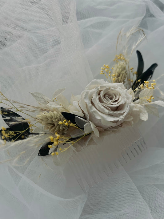 Ivory and Green Floral Hair Comb